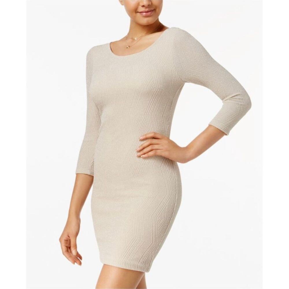 NWT Trixxi Metallic Open-Back Bodycon Mini Dress Size Large Cream